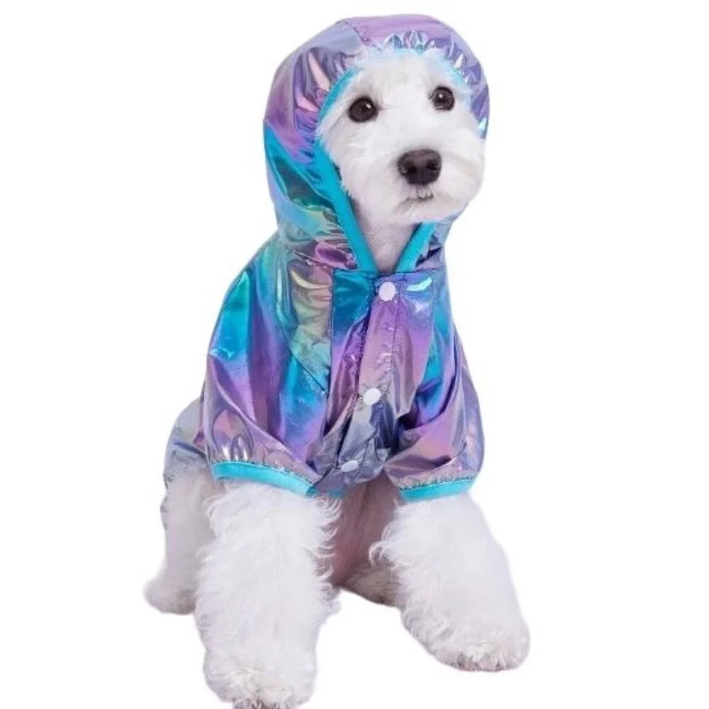 Pet Coat M or L Hooded Laser Holographic Neon Blue Cat Dog Choose Size